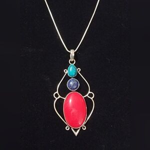 Handmade 925 Sterling Silver Coral Gemstone Pendant &…